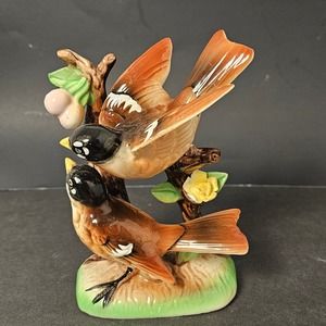 Beautiful Double Robin Porcelain Figurine 6 Inches Tall-No Marking made in japan